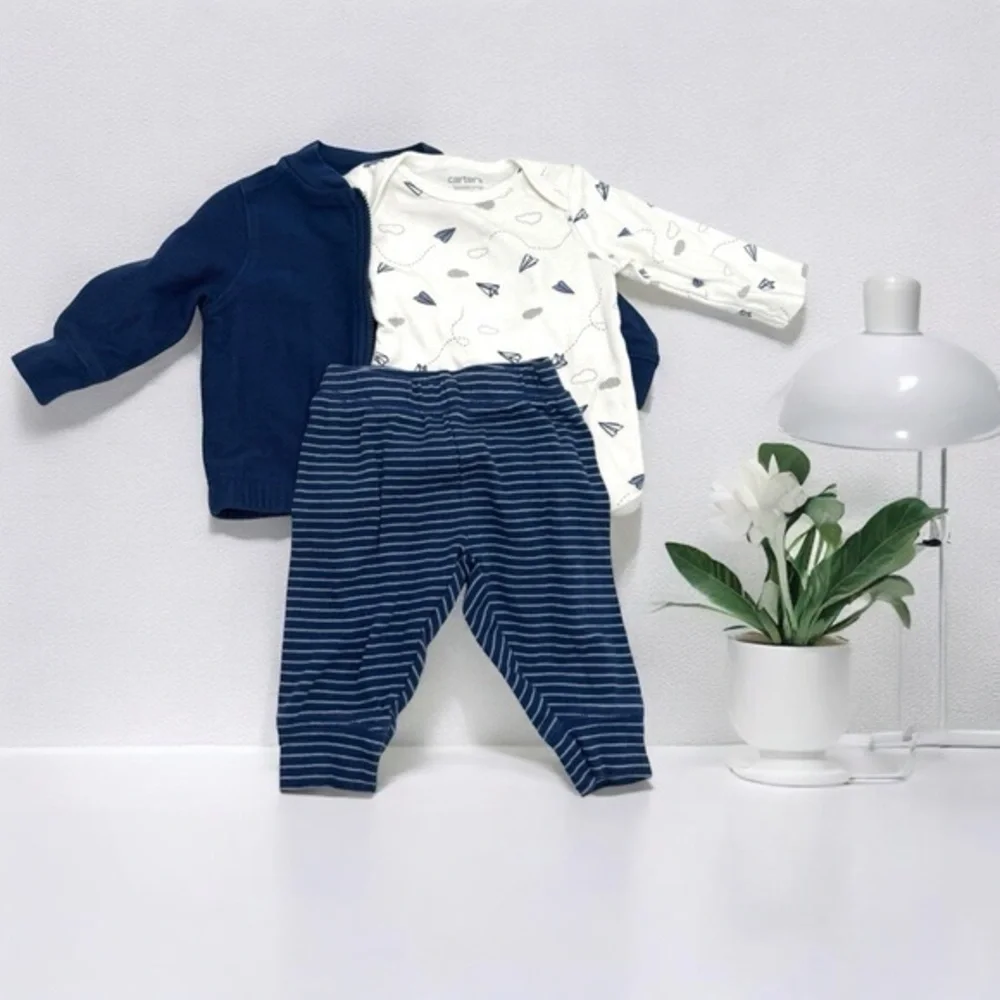 Carter’s Just One You Striped Planes Top and Bottom 3 piece Set Baby Boy